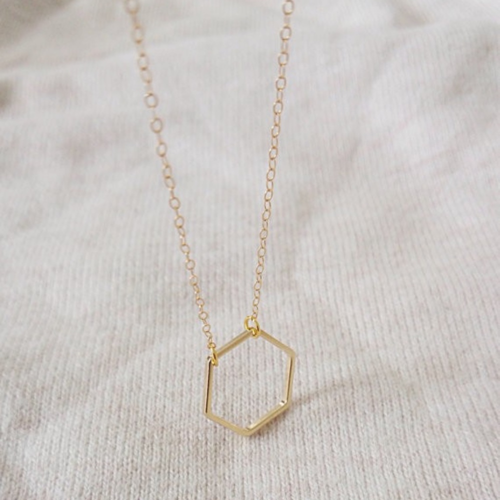 Dainty Hexagon Necklace Pendant - Picture 4 of 4
